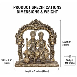 BEXCO Brass Lakshmi Narayan Vishnu Sitting Statue. Standing at 5" Tall and Weighing 0.440 kg. Laxmi Narayan Statue for Daily Hindu Religious Pooja Home Temple mandir