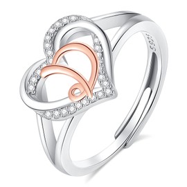 INFUSEU D Initial Ring Heart for Women Teen Letter Jewelry 925 Sterling Silver Adjustable Cute Capital Alphabet Monogram Gifts Girlfriend Wife Mother Her Birthday