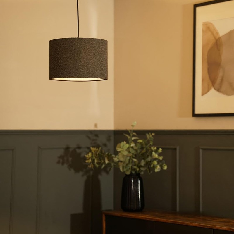 MiniSun | Small Modern Charcoal Grey Boucle Drum Light Shade