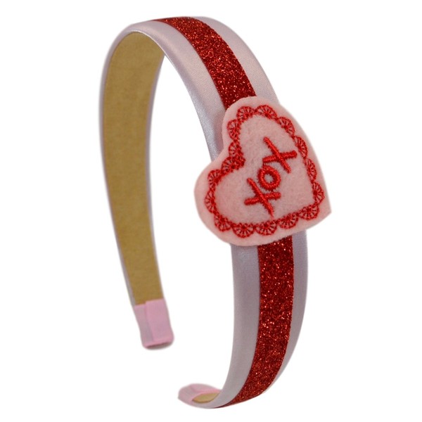 Girls Satin and Glitter Valentine XOXO Arch Headband (Red and Light Pink)