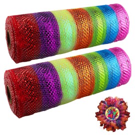 BUPOGAKE Deco Mesh Wreath Supplies Deco Mesh Ribbon Poly Mesh Ribbon Colorful Metallic Mesh Ribbon for Christmas Tree Party Wedding Garland,26cm*10 Yards (2 Roll)
