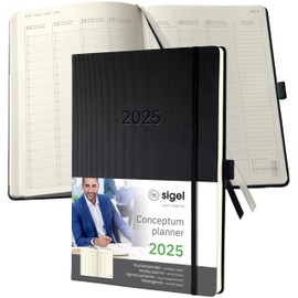 SIGEL C2518 Conceptum Weekly Planner 2025, Vertical Layout, A4+, Black, hardcover, 2 Pages = 1 Week, 192 Pages