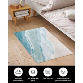 Coastal Doormat Bath Rugs Blue Sea Beach Sand Non-Slip Ultra Soft Indoor Mats Entrance Floor Shaggy Carpet for Bathroom Bedroom Living Room Gradient Wave Ocean Style 16x24In