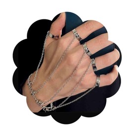 Yheakne Boho Layered Finger Ring Bracelet Silver Slave Bracelet Vintage Tassel Chain Bracelet Punk Ring Bracelet Gothic Hand Harness Chain Bracelet Jewelry for Women and Girls Gifts