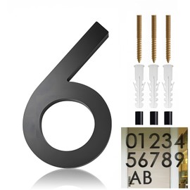 TKway 6 Inch Black Modern House Numbers for Outside - Acrylic Floating Address Sign with Nail Kits, Rust Proof, Fade-Resistant, Easy to Install, Ideal for Garden, Gate, Office
