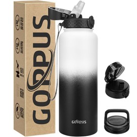 GOPPUS 1.2L/40oz Edelstahl Wasserflasche mit Strohhalm 1.2 Liter Heiße Thermosflasche Doppelwandige Stahl Wasserflaschen Isolierte Wasserflaschen Auslaufsichere Kalte Wasserflasche Erwachsene Flip Top