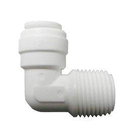 Watts 1019-0402 AquaLock Plastic Mini Series, 1/4" OD x 1/8" MNPT/NPTF Lead-Free Polypropylene Mini Male Elbow, O-Ring, Quick Push-to-Connect Design, Tool-Free Installation