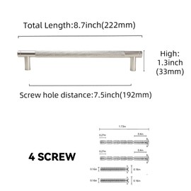 BUKOBYHE 10 Pack 7.5Inch Brushed Satin Nickel Kitchen Cabinet Handles Knurled Cabinet Pulls Drawer Pulls Kitchen Hardware