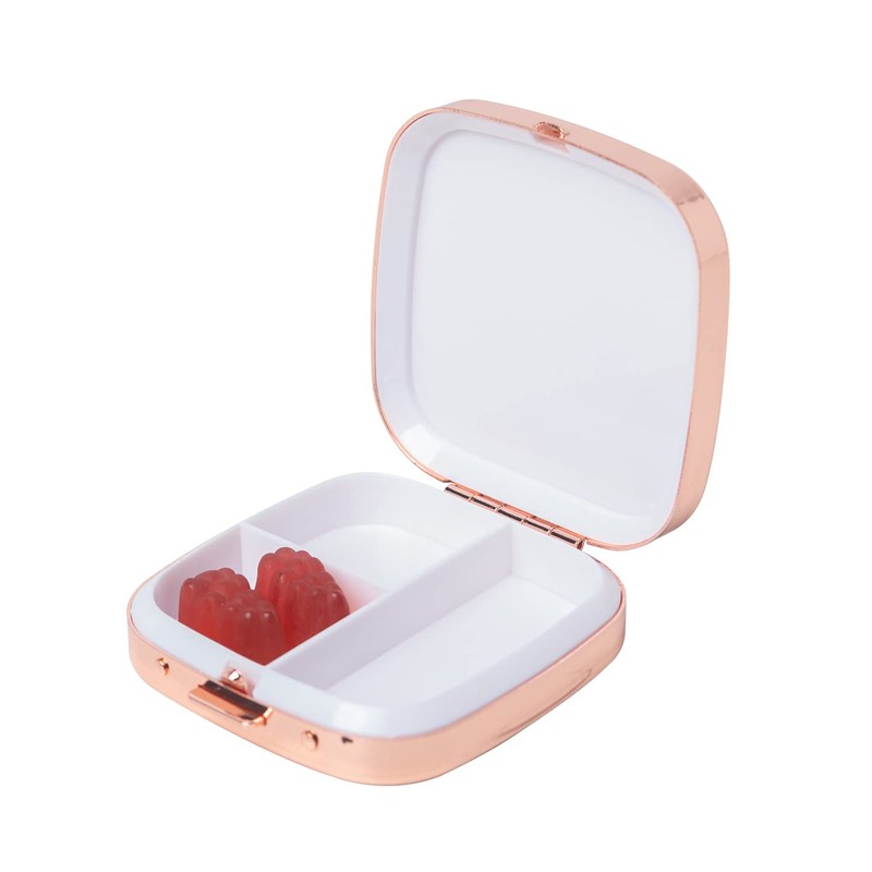 Einfache quadratische tragbare Pillendose aus Metall mit 3/8-Fach (Small, Rose