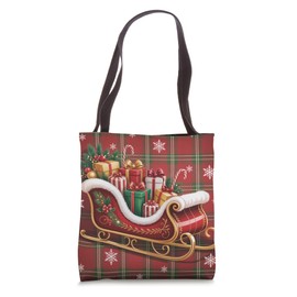 Christmas Sleigh Plaids and Snowflakes Tote Bag