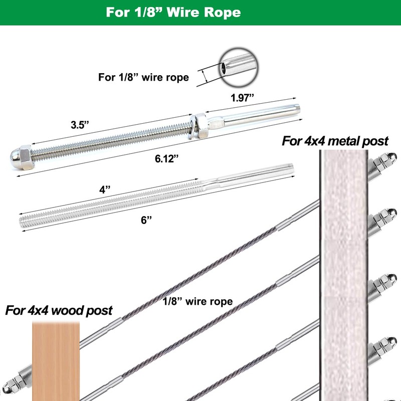 Sowtowe 1/8 Inch T316 Stainless Steel Cable Hardware, Railing Kit,