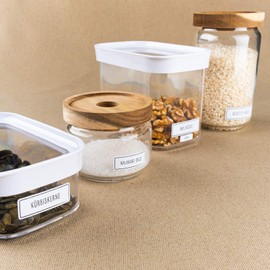 300+ Household Labels Stickers, Square, Black/White, Waterproof Stickers for Labelling Storage Jars, Storage Jars, Cans and Chutes (Black/White) (German Text)