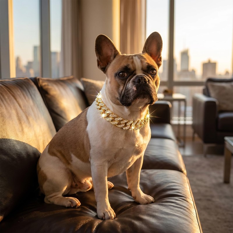 Cat Chain Collar with Diamond Rhinestones, 2PCS Cuban Link Pet