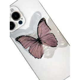 PetitePop Butterfly Sticky Mobile Phone Grip, Clear Cell Phone Stand, Expanding Cell Phone Charms Accessory, Interchangeable Finger Kickstand, Collapsible Handle Grip Holder for Kindle