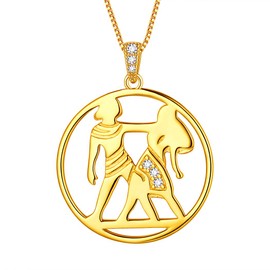Aurora Tears 925 Sterling Silver 12 Zodiac Pendant Constellation Round Coin Necklaces CZ Horoscope Gold-Plated Jewellery Gift for Women and Girls DP0111, Gold Plated