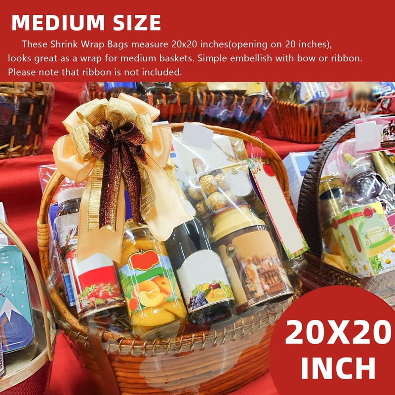 Morepack Shrink Wrap Bags for Gift Baskets,20x20 inches Clear PVC