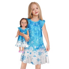 LQSZ Matching Doll and Girls Nightgowns Snow Princess Flutter Short Sleeves Nightie Pajamas for Girls & 18" Dolls Clothes 5 6t