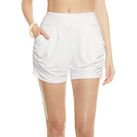 atika Women's Casual Harem Shorts, Premium Ultra Buttery Soft Shorts, Elastic High Waisted Comfortable Short with Pockets, Harem Shorts White, Small-Medium