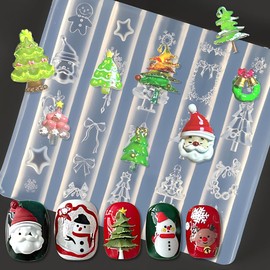 Christmas Silicone Mold 3D Gel Nail Art Christmas Molds Silicone Nail Molds for Nail Art Mold Xmas Tree Snowflake Star Small Bell Santa Claus Nails Charms Drip Glue Carving Templates for Nails Design