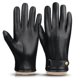 OZERO Mens Winter Gloves Nappa Leather Warm Cashmere Lined Touchscreen Texting Driving Motorcycle Gloves - Black, XL