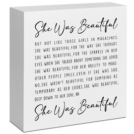 She was Beautiful Wood Box Sign,Inspirational Wooden Block Sign,Motivational Desk Decor for Home Nursery Office Shelf Wall Decor