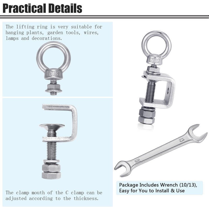 6-Pack Small C Clamps – 304 Stainless Steel Beam Clamps