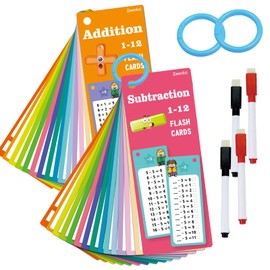 Times Tables Flash Cards 0-12,Times Table Poster with, 2 Red and Black Erasable Pens,Addition, Subtraction, Educational Math Game Flashcards for Kids Time