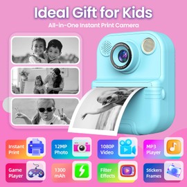 Kids Camera Instant Print Digital Toddler Camera for 3-12 Year Olds, Gift for Boys and Girls - Perfect for Birthdays, Christmas, Fun Photo Toy (Blue)