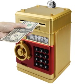 HUSAN Electronic Money Bank, Electronic Password Piggy Bank Mini ATM Cash Coin Money Box for Kids, Best Birthday Toy for Children, Boys & Girls (Gold)