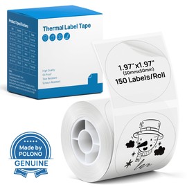 POLONO Thermal Labels for PM220S Label Maker, 1.97"x1.97" (50x50mm), Multi-Purpose Thermal Sticker Label Tape, Self-Adhesive Thermal Paper for Home, Office, 150 Labels/1Roll, Clear