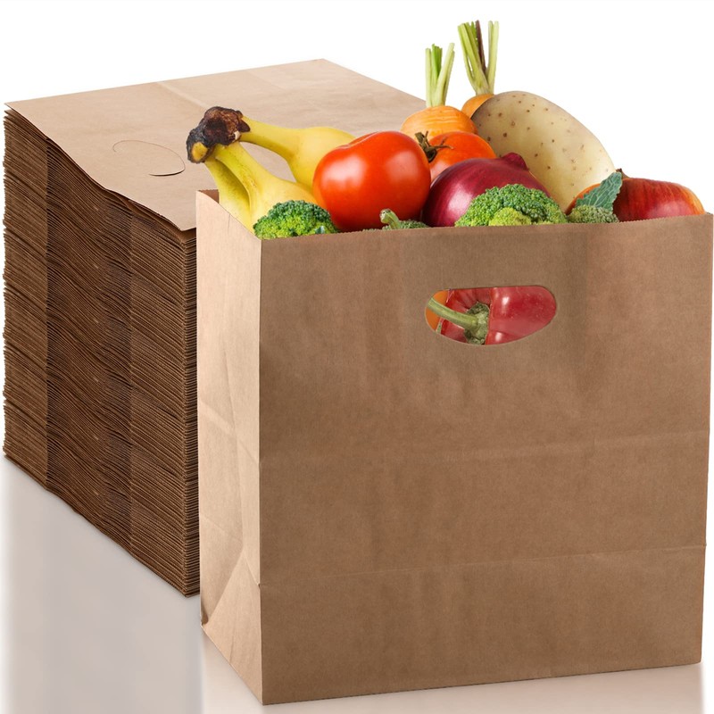 DEAYOU 100-Pack Kraft Paper Bags, Brown Bags with Handles, 120G