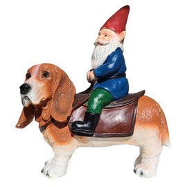 Funny Guy Mugs Gnome Riding A Basset Hound - Funny Garden Gnomes Gifts for Women - Garden Gnomes for Outdoors - Gifts for Dog Lovers - Indoor/Outdoor Garden Gnome Sculpture for Patio, Yard or Lawn
