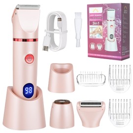 Cozary Damenrasierer Elektrisch 3-in-1, Bikini Trimmer für Körper Scham und Nase, Intimrasierer für Frauen Wasserdicht, Nass- und Trockengebrauch, Wiederaufladbarer Trimmer Damen, LCD-Display