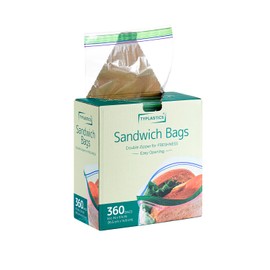 TYPLASTICS Sandwich and Snack Bags, Storage Bags for Food On the Go, Double Zipper for Freshness, Easy Open Design, Reclosable, 360 Count