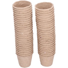 Yosoo 50 Uds 6 Cm Redondas Biodegradables Macetas de Turba Macetas de Plántulas Degradables Planta de Semillero Taza de Vivero Accesorio de Siembra Pulpa,Arbustos y Poda Artística Artificiales