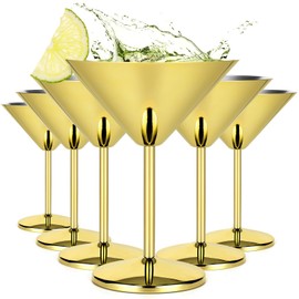 Lifecapido Stainless Steel Martini Glasses Set of 6, 8 oz Unbreakable Cocktail Glasses with Stem, Manhattan Glasses Cosmopolitan Gimlet Glasses for Engagement Wedding Home Parties Bars, Gold