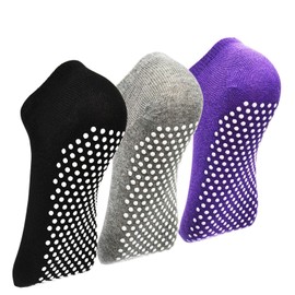 ARERWA Yoga Socks Stopper Socks Women 3 Pairs Pilates Socks Non-Slip Socks for Pilates, Yoga, Trampoline, Barre, Ballet 35-46, #3 Black + Grey + Purple