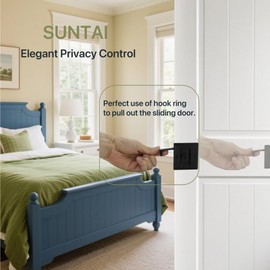 SUNTAI Privacy Sliding Door Lock with Pull, Solid Brass Pocket Door Privacy Lock, Matte Black, 1 Pack