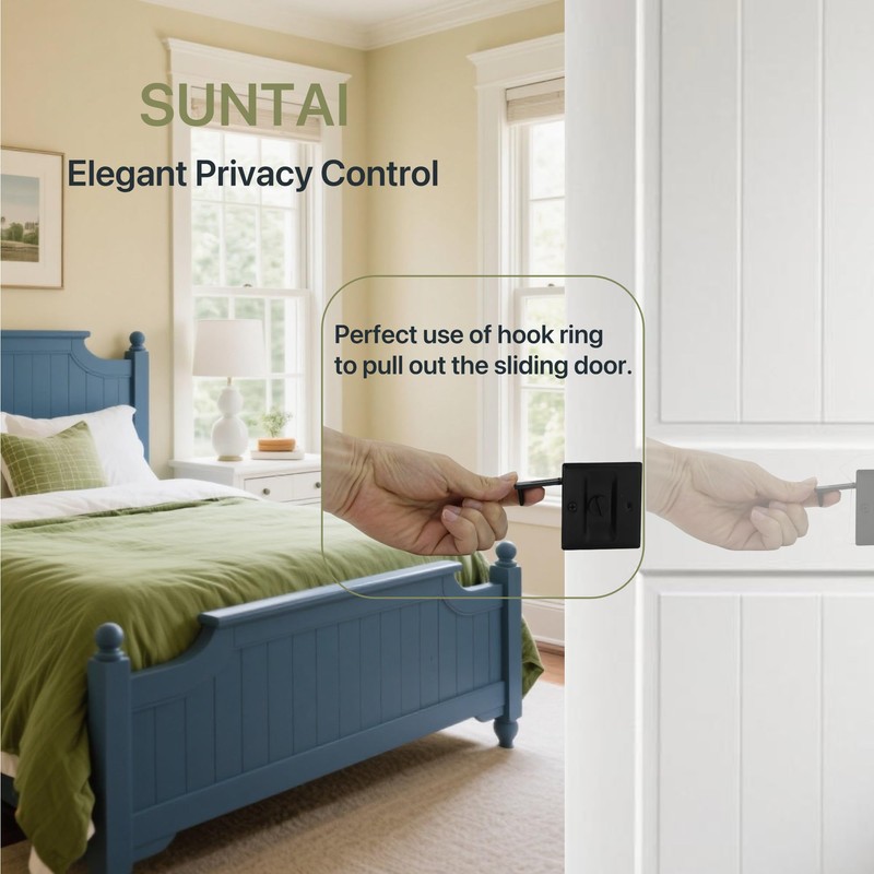 SUNTAI Privacy Sliding Door Lock with Pull, Solid Brass Pocket