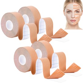 4 Rollos Cinta Antiarrugas para Levantar Cara,Parche Lifting 2.5cm*5m/Rollo | Cinta Antiarrugas para Cara que Reduce Arrugas, Papada y Flacidez, Reafirma la Piel, Suave y Elástica para No Irritar la Piel