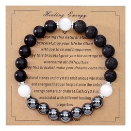 Ayriwoyi Protection Bracelet Black Onyx Agate Bracelet Healing Crystal Bracelet Beaded Stone Bracelet Selenite Hematite Lava Bracelet Christmas Gifts