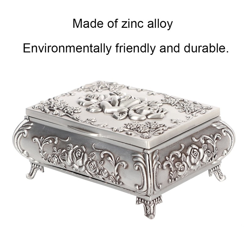 Retro Zinc Alloy Metal Stereoscopic Rose Carved Jewelry Box Ring