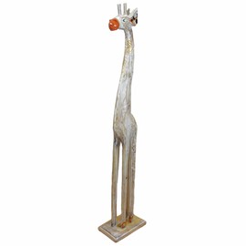 Albesia Native Wood Tall Hand-Crafted Giraffe Statues Striking Designs and Sizes. Nature's Graceful Beauty Engulfs Safari Home Décor All Occassions. (White Gold, 40 Inch)