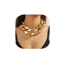 Annpro Chunky Gold Necklace for Women,14K Gold Plated Exaggerate Link Chain Choker Necklace Punk Thick Wide Cuban Link Chain Necklace Fashion Hip-hop Jewelry (Style B)