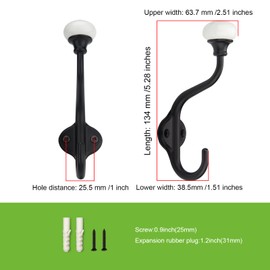 TUNNY Coat Hooks - 5 Pack Matte Black Towel Hooks Robe Hooks Decorative Wall Hooks for Bathroom Bedroom Kitchen Towel Robe Clothes Cabinet Closet Bathroom Hardware