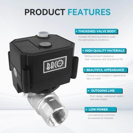 BACOENG Motorized Ball Valve, 2 Wire Auto Return 3/4" Stainless Steel Electrical Ball Valve with Full Port, AC/DC9-24V Manually Closable (Normally Closed), Black