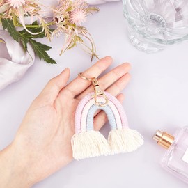 WADORN Weaving Rainbow Tassel Keyring Boho Rainbow Tassel Charm Macrame Rainbow Tassel Key Ring Car Key Ring Holder Bag Purse Decoration, pink