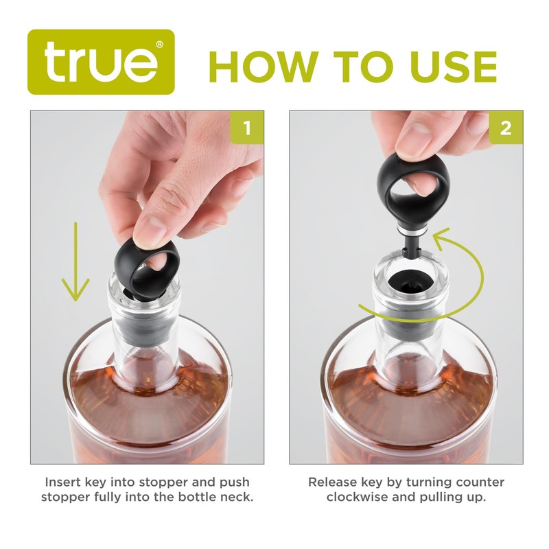 True Locking Bottle Stoppers with Key - Stainless Steel and