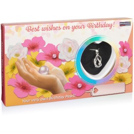 BRUBAKER "Happy Birthday Wishing Pearl for Birthday - Necklace with Silver Pendant + Shell with Real Pearl as Gift Set for Friends and Family
