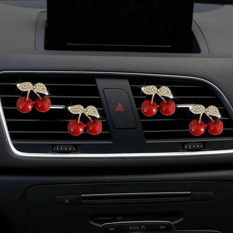1Pc Cherry Car Air Vent Freshener Clip with Rhinestone, Decorative